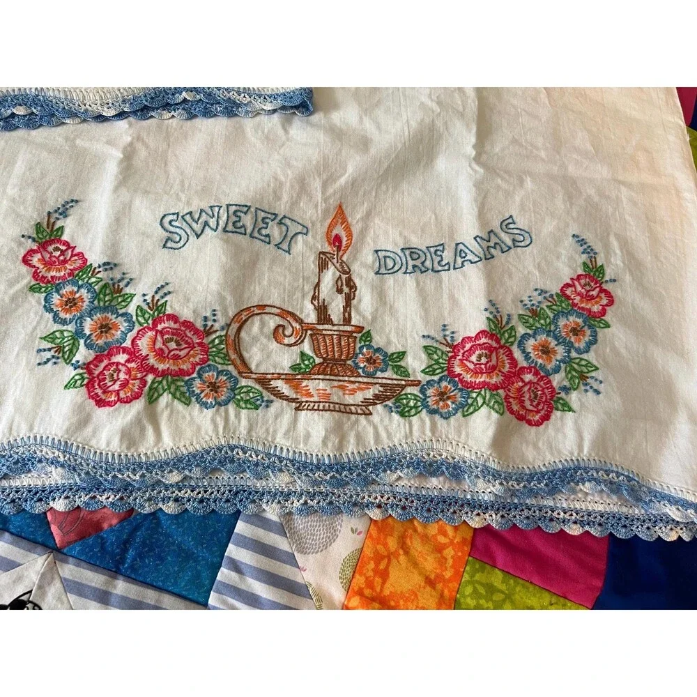 Hand Embroidered “Sweet Dreams” Pillow Cases